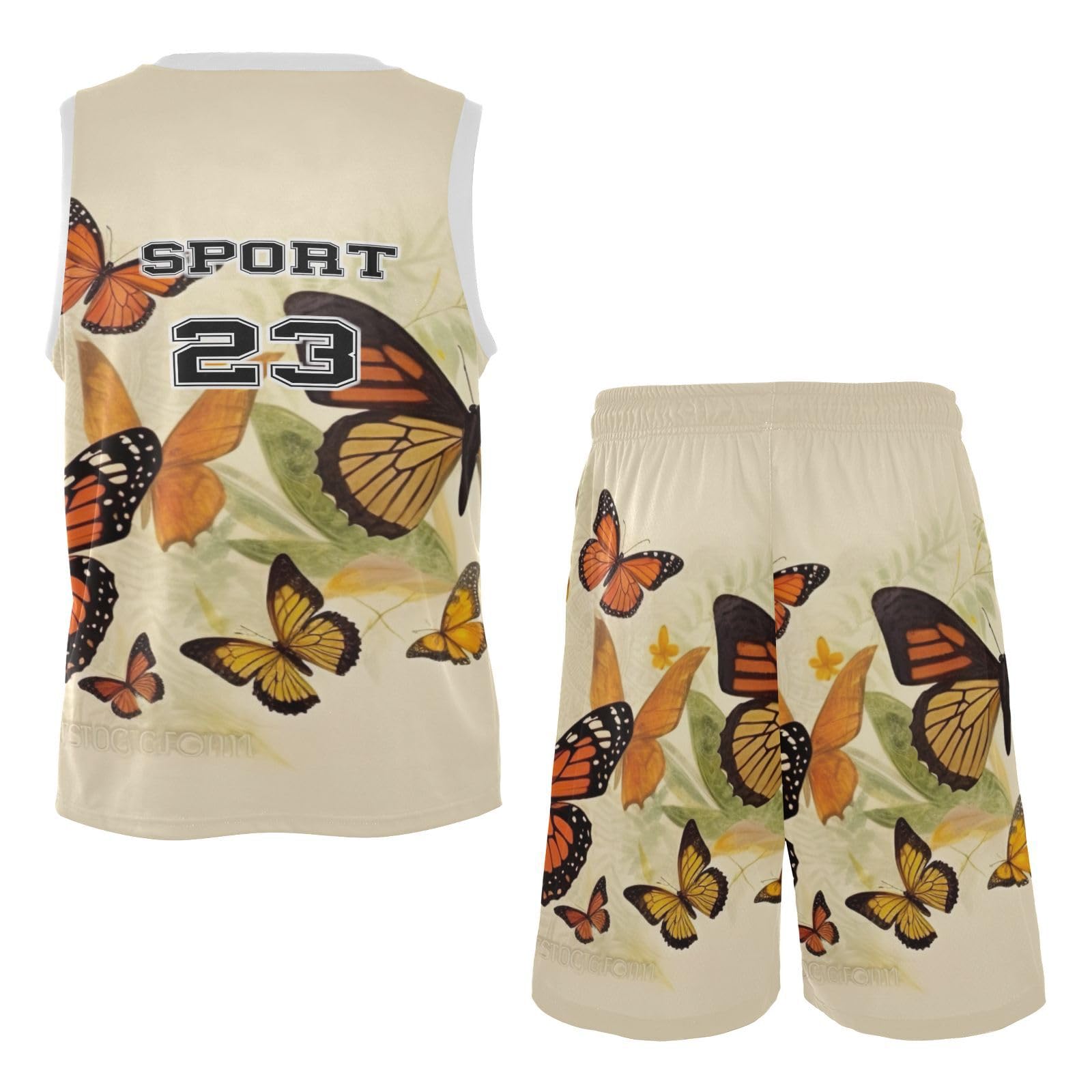FLildon Butterfly Flower Boys Basketball Jersey Set Tank Top Shorts Tracksuit Sport Training Suit for Kids, S