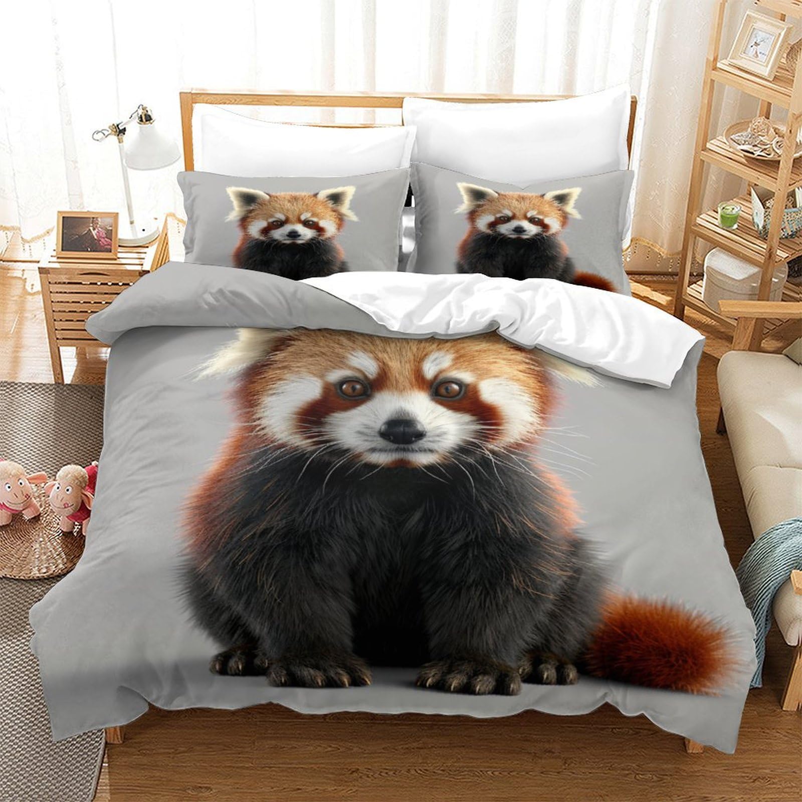 P1S9U7W5Y Cute Animal 3D Printed Red Panda Duvet Cover Set 3pcs Microfiber Wildlife Bedding Set Single（140x200cm）
