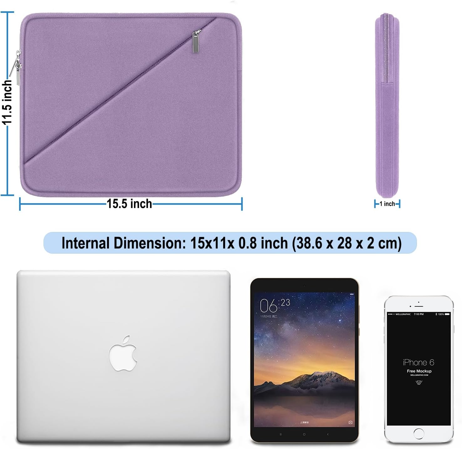 Laptop Case 15.6 inch, Traveling Carrying Computer Bag with Zippered Pocket, Shockproof Protective Laptop Sleeve Compatible for Apple Notebook, HP, Dell, Acer, Asus, Lenovo, Light Purple - Image 4