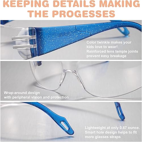 Miniatura 6 de Gafas de seguridad para niños, paquete de 24 unidades, resistentes a los arañazos, resistentes a los impactos con lente transparente, montura de