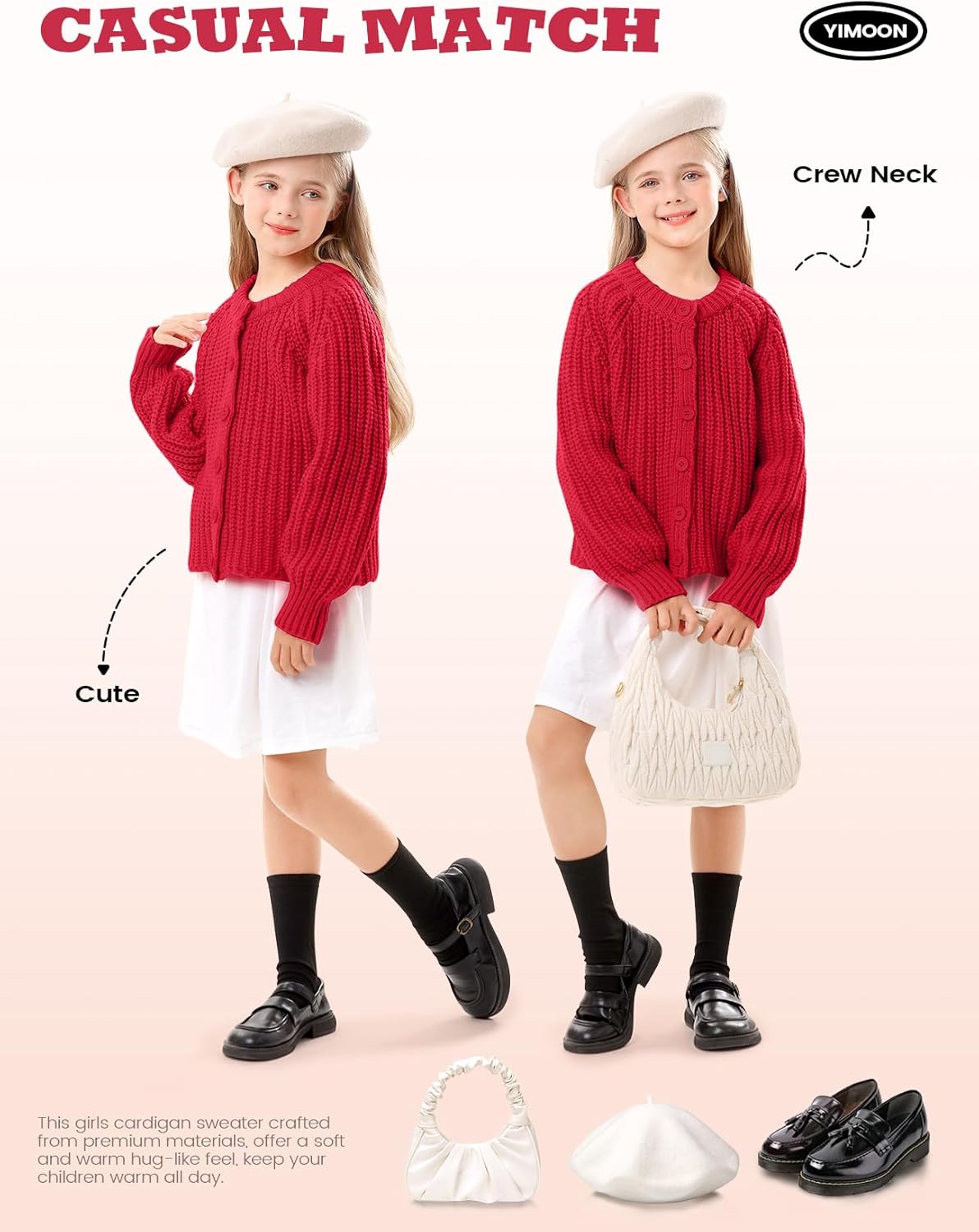 Yimoon Girls Cardigan Button Down Chunky Knit Sweaters Cute Long Sleeve Open Front Cardigan Fall Outerwear - Image 4