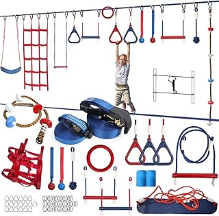 Ninja Warrior Obstacle Course for Kids – 2 x 60 ft Slacklines with 13 We...