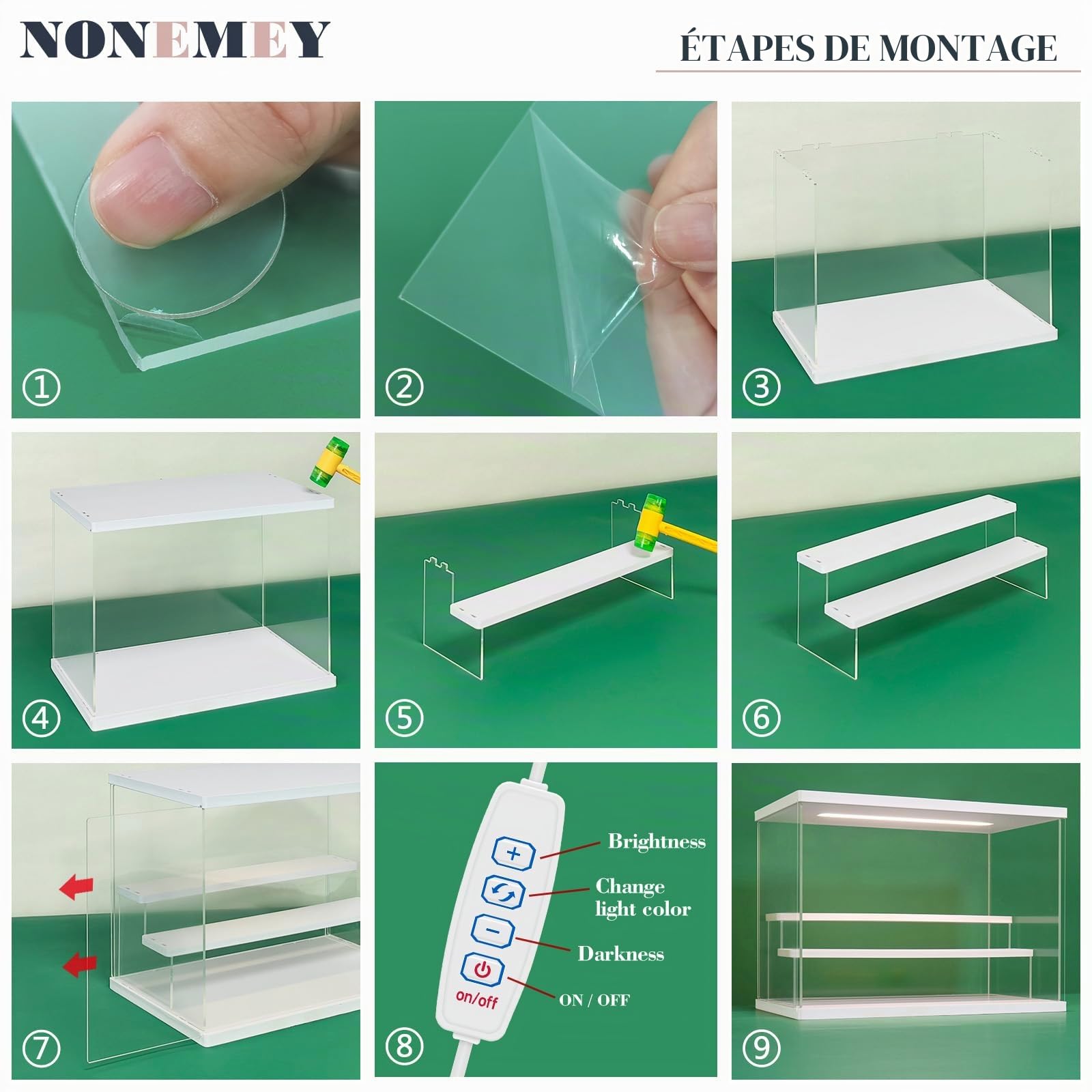 NONEMEY Vitrine pour Collection en Acrylique Transparente avec Éclairage LED Tricolore – Présentoir Anti-Poussière 2/3/4/5/6 Niveaux pour Figurines et Lego (Blanc, 4Tier-31.5x24.5x26.5cm)