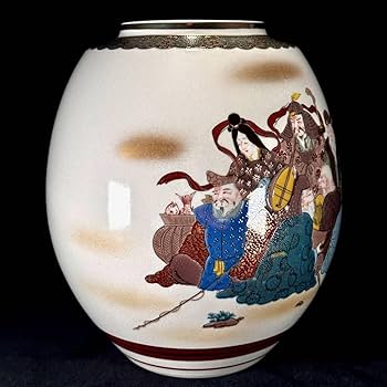 九谷焼 金 七福神 花瓶 九谷焼 花瓶 本金 七福神 青粒 10号 (Kutani