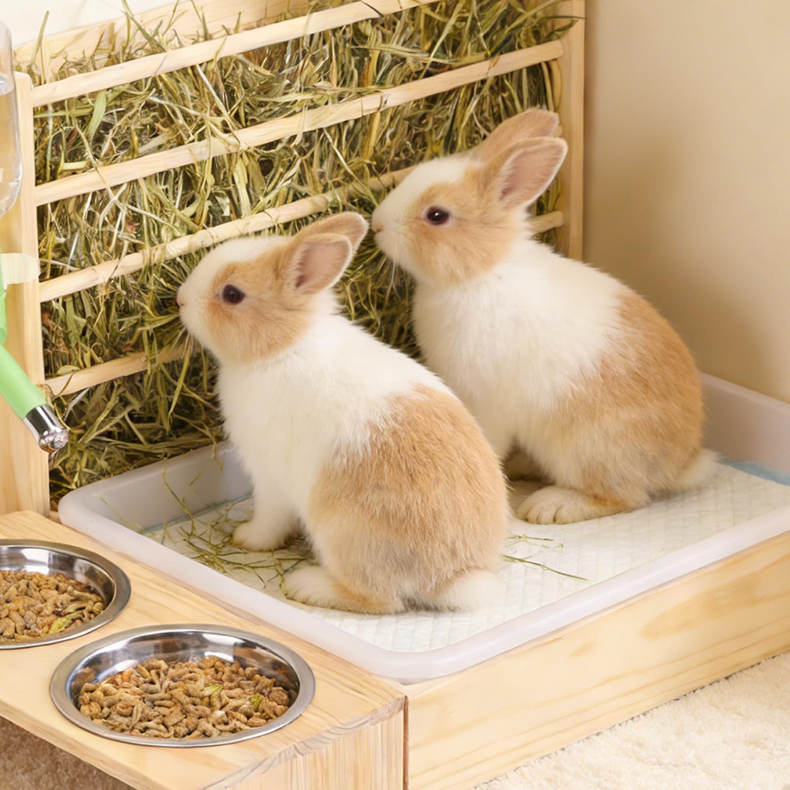 Mangeoire à Foin pour Lapin en Bois 4 en 1, Râtelier et Abreuvoir pour Petit Animal