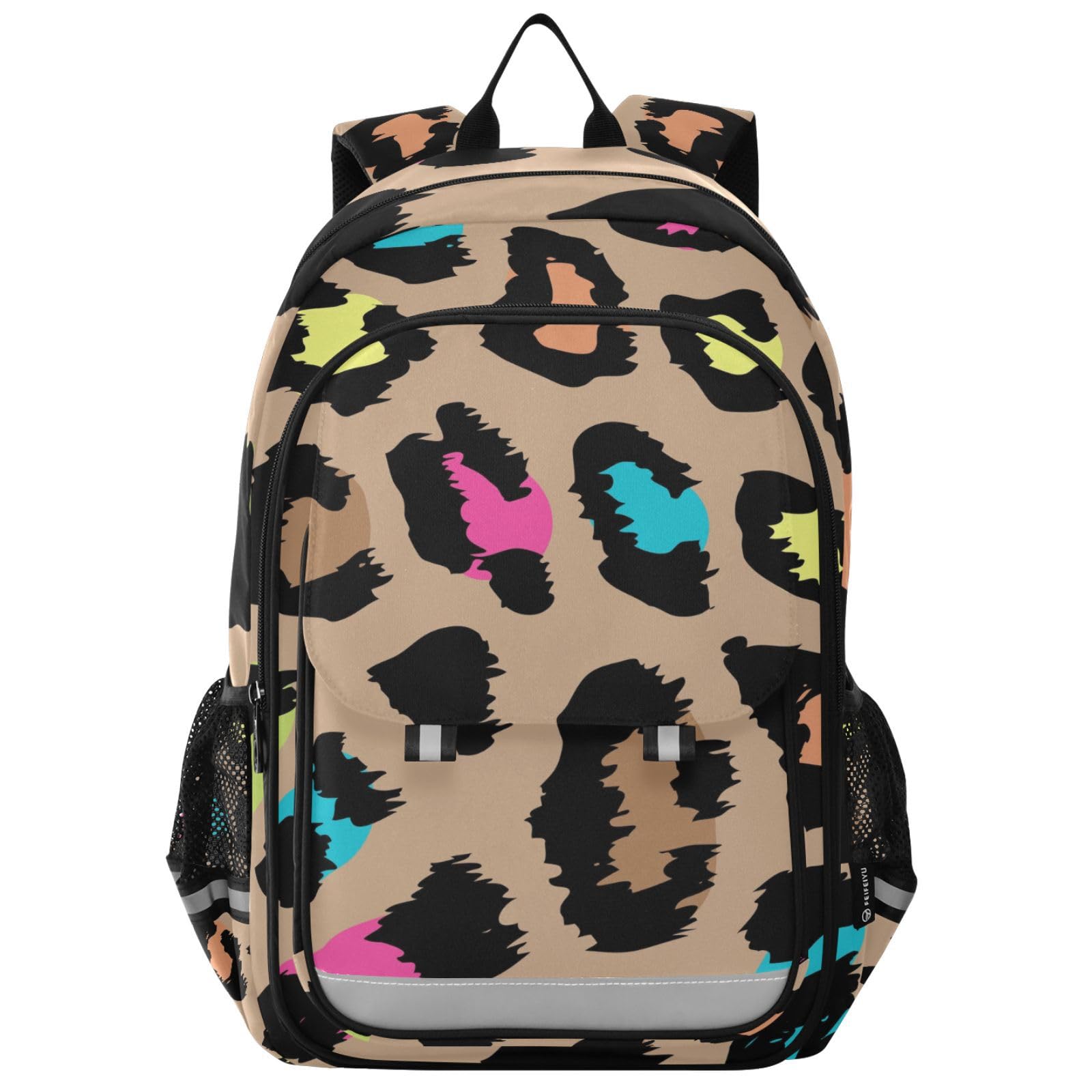 Kinder-Rucksack, bunt, Leopardenmuster, Schultasche, Rucksack, Tagesrucksack, Büchertasche, Reiserucksack für Jungen und Mädchen, mehrfarbig, 33 x 22 x 45cm / 12.9 x 8.6 x 17.7inch