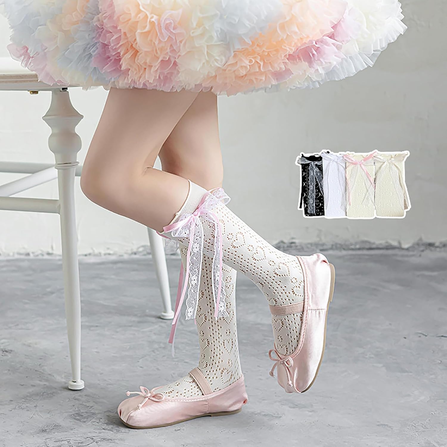 Toddler Socks, Lace Calf Socks for Teen Girl Bowknot High Boot Sock Leg Cover Stockings Fashion Loose Sock