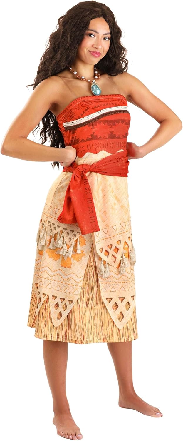 Women's Deluxe Moana Costume | Officially Licensed Disney Princess Dress with Back Zipper and Orange Waist Sash