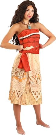 Womens Deluxe Moana Costume | Officially Licensed Disney Princess Dress with Back Zipper and Orange Waist Sash