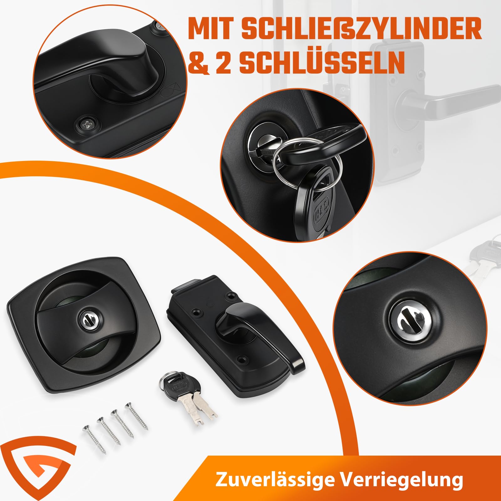 Türschloss Schloss Türriegel FF-System für Wohnwagen Wohnmobil Caravan Boot mit Zylinder und 2 Schlüsseln schwarz