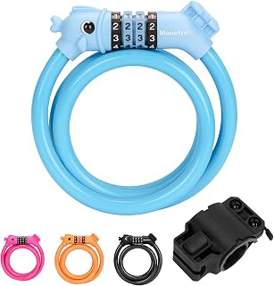 Bike Cable Lock, 3.9 FT, 4-Digit Resettable Code, Anti-Theft, Blue | Keyless Combination, Coiled Cable with Mounting Bracket, Lightweight Portable, for Bicycle Ebike Scooter, School Lock, Cute