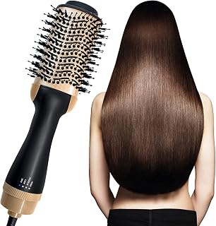 Escova Secadora 3 em 1, Escova Elétrica Alisadora Cabelo Seca E Alisa One Step, 1000W, Preto e dourado, 110V