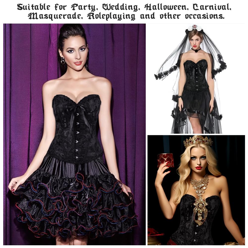 AUYAO Corsetto Donna Nero Elegante, Bustino Shapewear Lingerie, Corsetto Stringivita Regolabile per Donne, Corsetti per Feste, Matrimonio, Halloween, Cosplay, Modellante e Confortevole (S-XL)