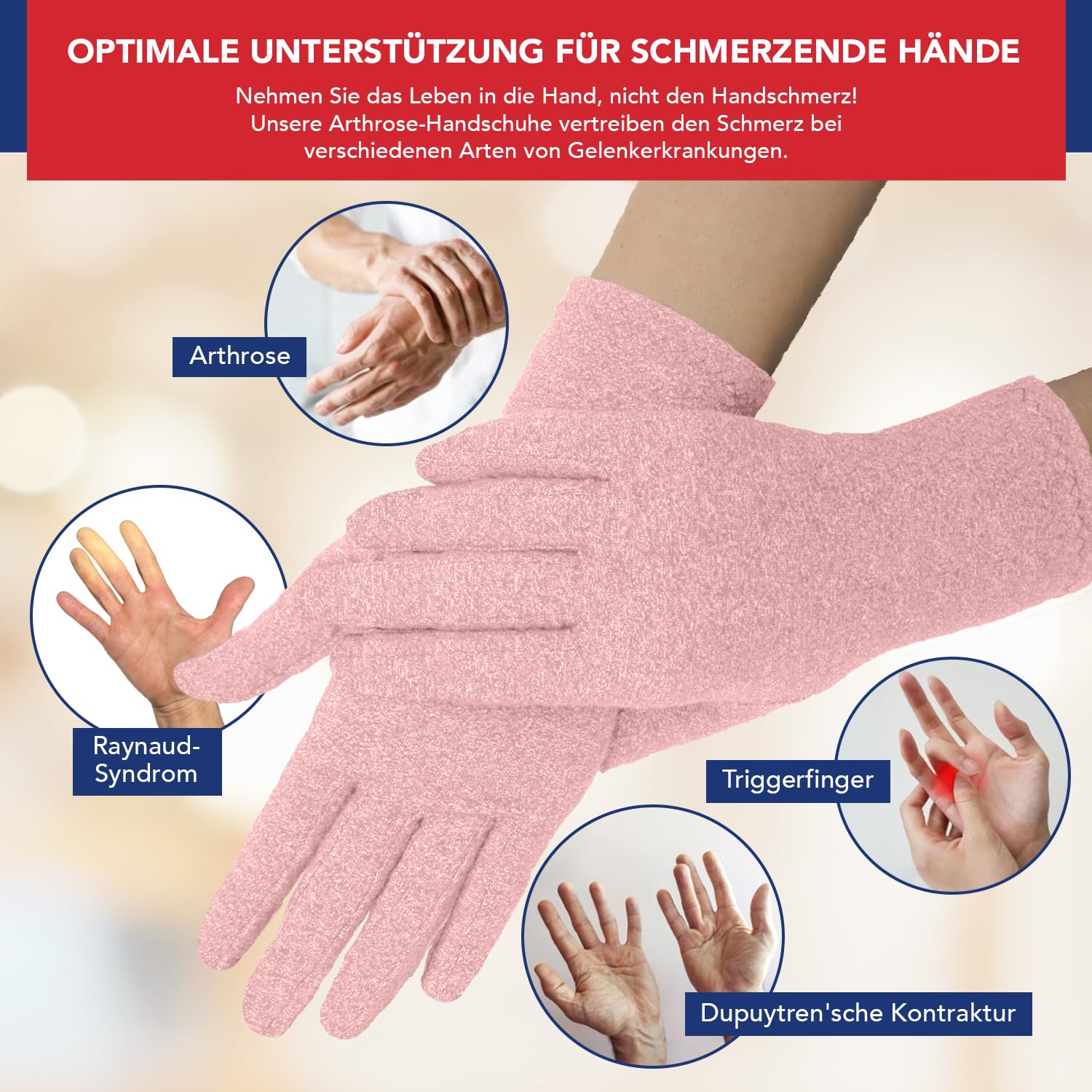 Von Ärzten Entworfen, Arthrose Handschuhe mit Kupfer, Kompressionhandschuhe für Frauen und Männer, Vollfingerhandschuh für Arthritis, Schmerzlinderung und Wärme, Pink, L Fashion