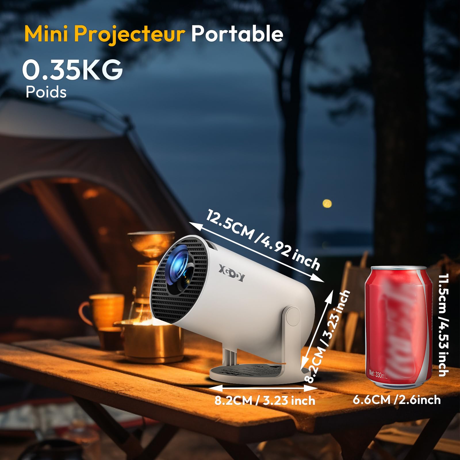 Mini vidéoprojecteur [2026 amélioré et Android 11.0] natif 720p HD, Prend en Charge 4K 1080p, XGODY Gimbal 3 Nouveau projecteur Portable 12000 lumens, WiFi 6, Bluetooth, clé Automatique