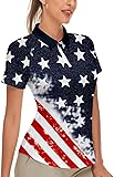 Women's Golf Shirt Short Sleeve Tennis Shirt Quarter Zip Golf Pullover Golf Polo Shirts Argyle Tops Small Id-flag Deep Blue