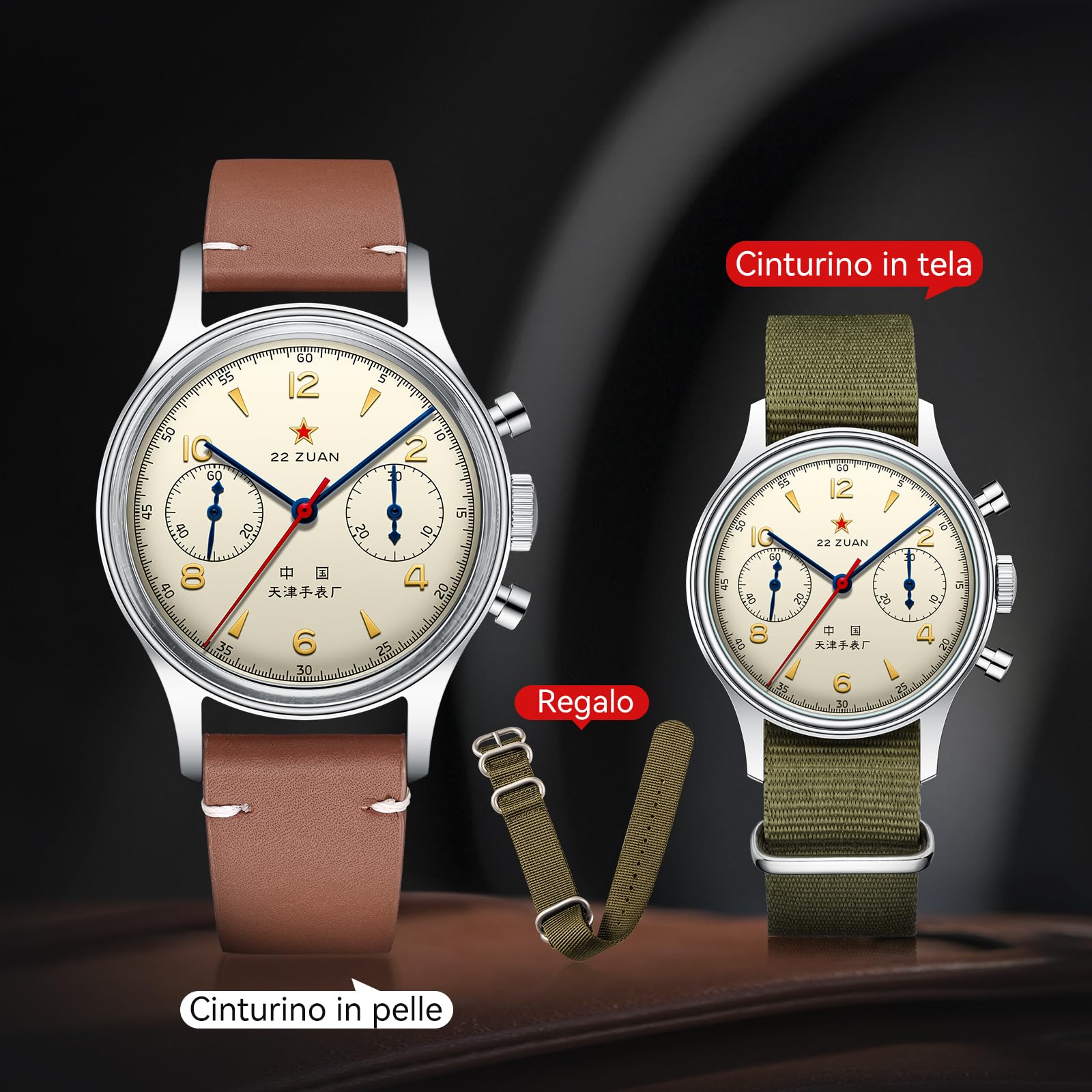 Sea Gull Orologio da polso meccanico da uomo, Seagull 1963 Aviation Cronografo Pilot Orologio meccanico a carica manuale, edizione internazionale GD 1963, ST1901