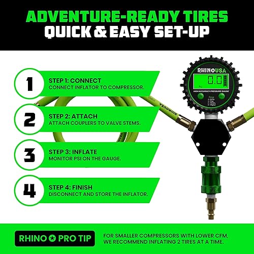 Miniatura 6 de Rhino USA Sistema de inflado/desinflado de 4 neumáticos, se adapta a una distancia entre ejes de hasta 155 pulgadas, kit de manguera de inflado de