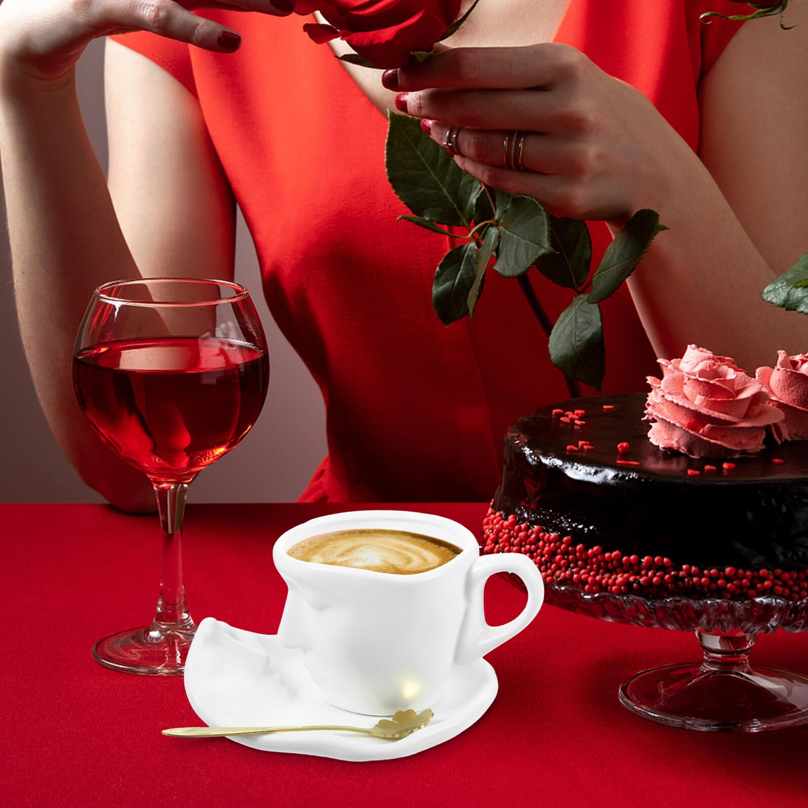 BESPORTBLE Keramik Kussbecher Satz mit Untertasse Mattweiß Porträt Reliefdesign Mittelgroß Kratzfest und Hitzebeständig für Kaffee und Tee Zuhause und Büro