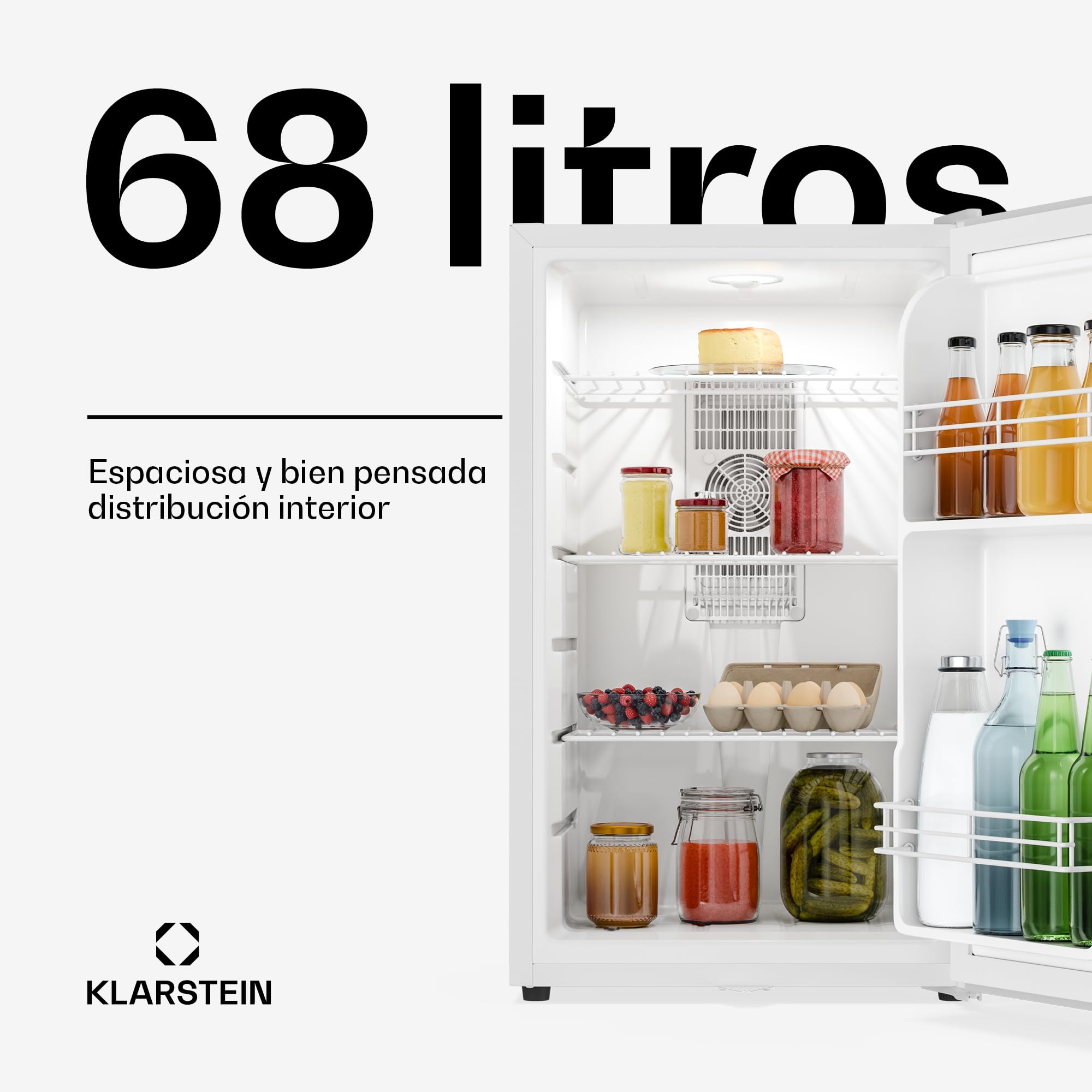 Klarstein Nevera, Mini nevera con puerta de cristal, 68L Mini para bebidas, snacks y cosméticos, pequeña y silenciosa, Estantes regulables, pequeña para el cuidado de la piel
