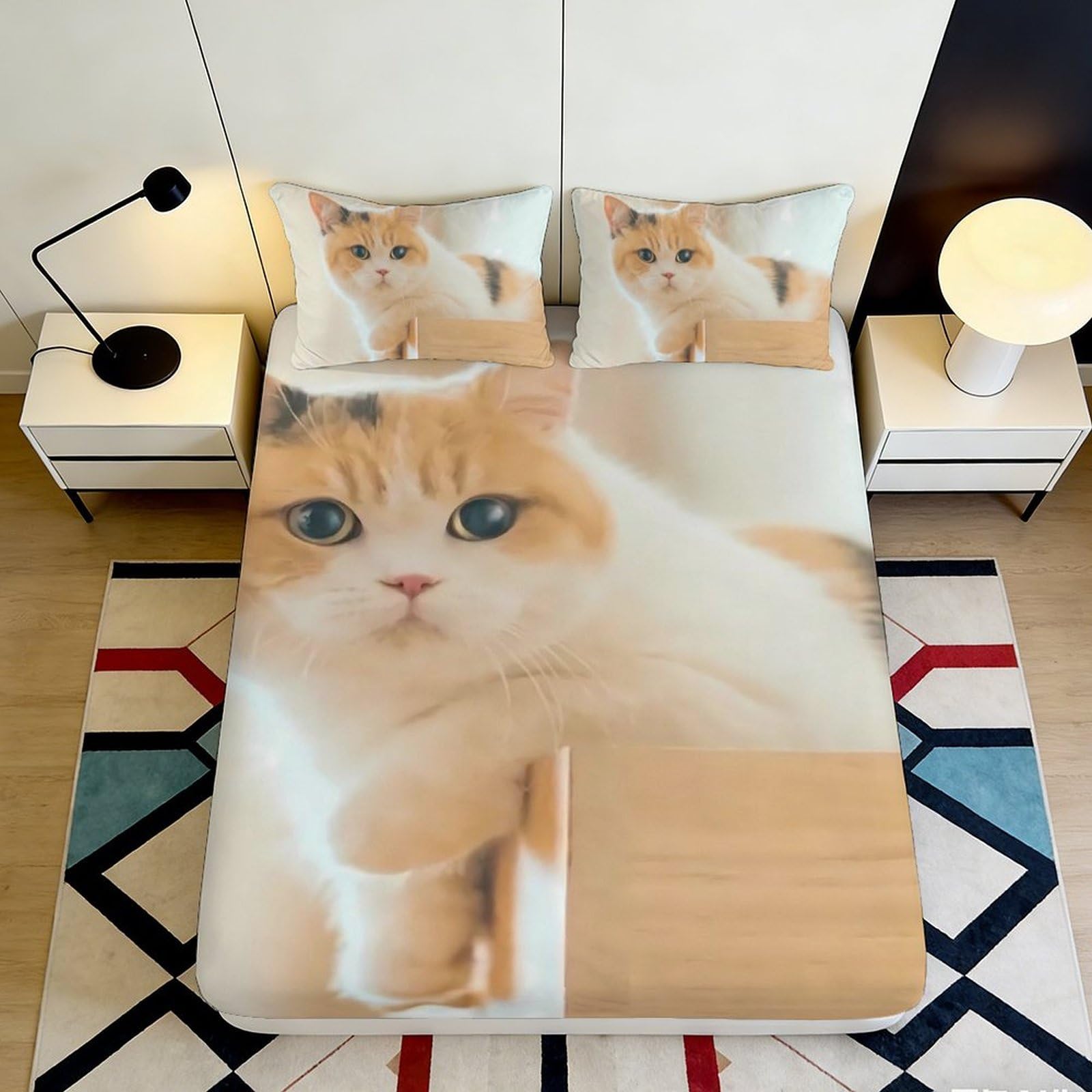 3D Printed Cat Pattern Fitted Sheet Microfiber Deep Pocket Bedroom Bedding Non-Slip Cat Mattress Fitted Cover Elastic Hem Washable for Adults Teens 200x200x25cm 90x200x25cm