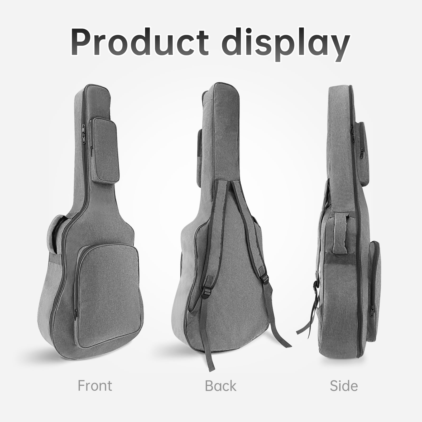 Housses pour Guitare Acoustique avec Rembourrage épais de 10,6 mm, Tissu Oxford imperméable, Gris, pour Guitare Acoustique de 40 à 41 Pouces avec Sangle de Cou, étui Souple pour Guitare