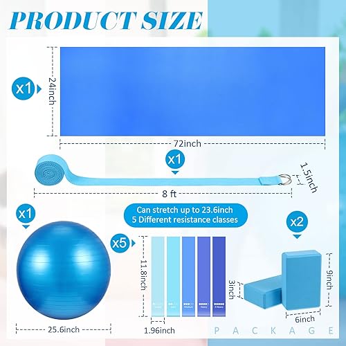 Miniatura 2 de El kit de iniciación de yoga de 10 piezas incluye esterilla de yoga con correa de transporte, 2 bloques de yoga, correa de yoga, pelota de pilates,