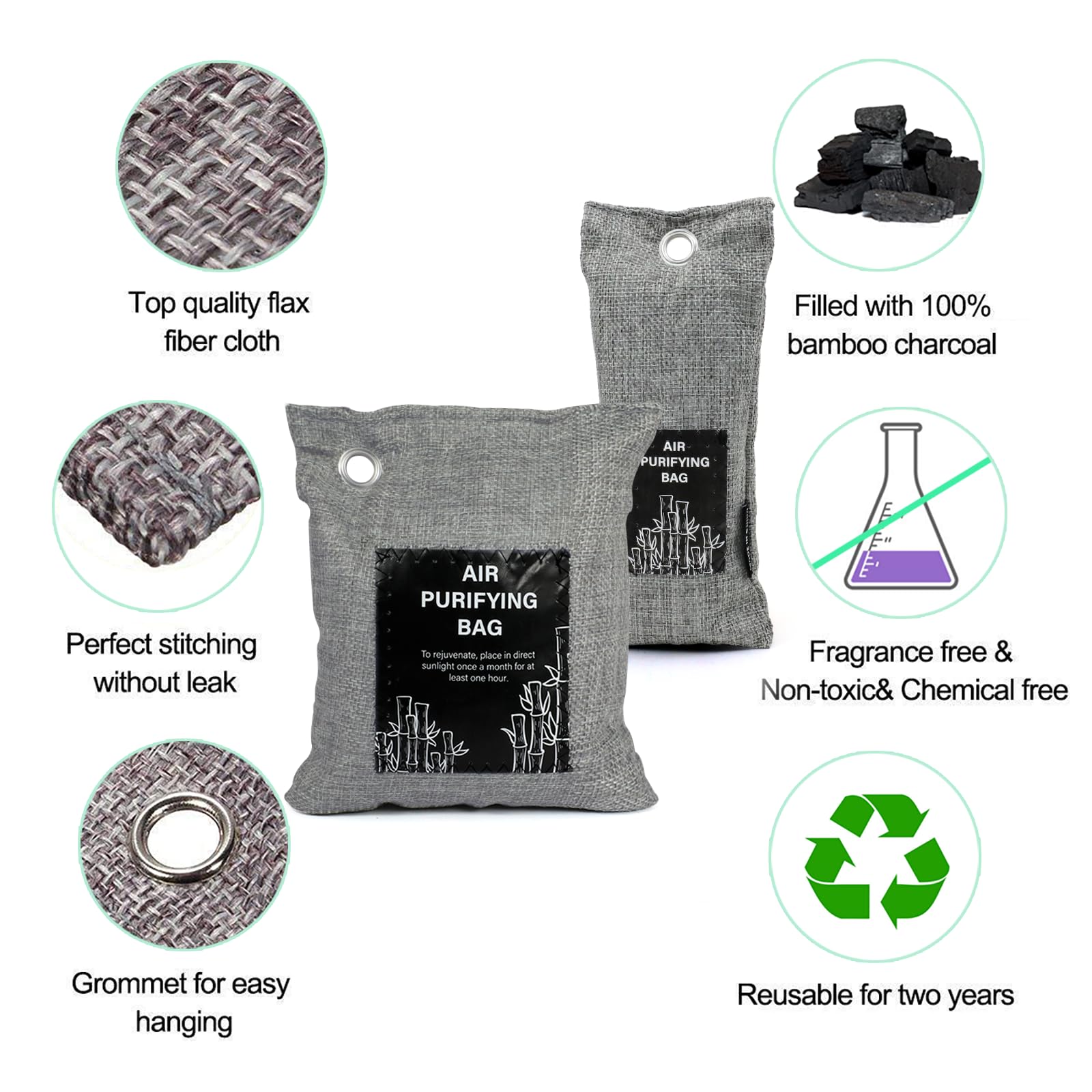 LA BELLEFÉE Bolsa de Carbón Activo Ambientador de Aire, Paquete de 12, Natural Aarbón Activado, Absorbe Humedad, Desodorante, Absorbe Olores, para Armario, Calzado, Ambientador de Coche