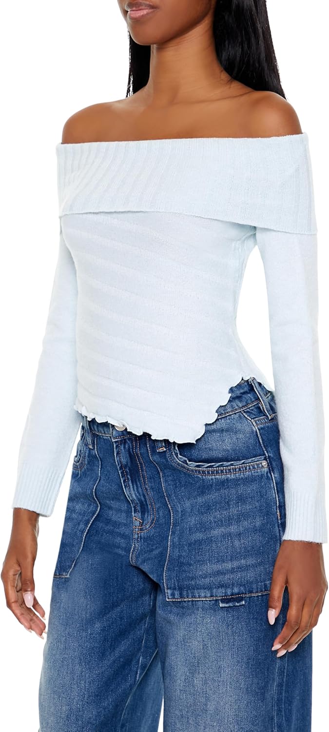 Forever 21 Womens Ribbed Off-The-Shoulder Sweater - Image 4