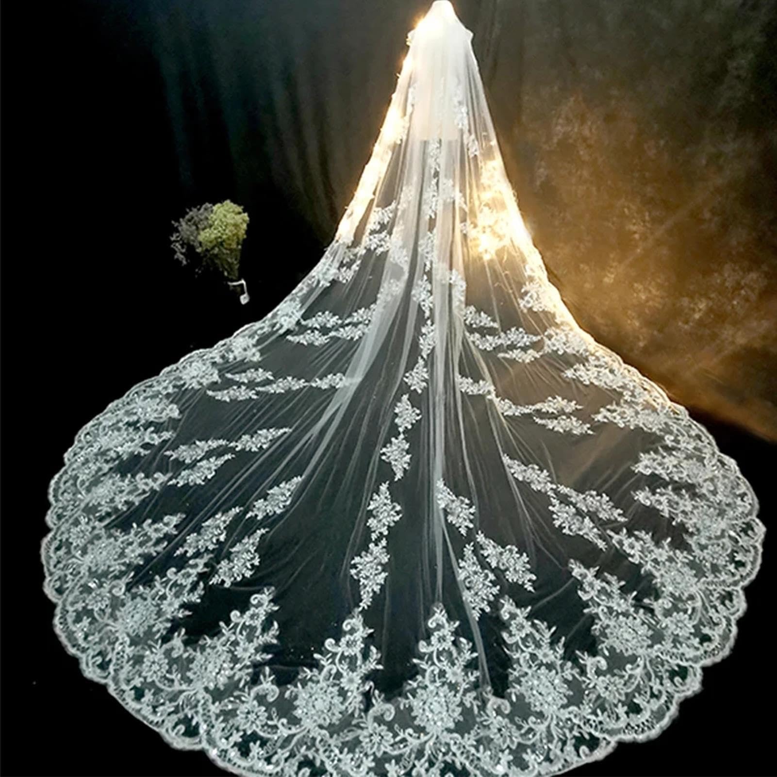 Velo da Sposa Lussuoso, Velo da Sposa in Pizzo Extra Lungo, Largo 300 Cm, Stile Chiesa, Colore Avorio, con Pettinino per Capelli, Adatto A Spose E Ragazze(400x300cm)