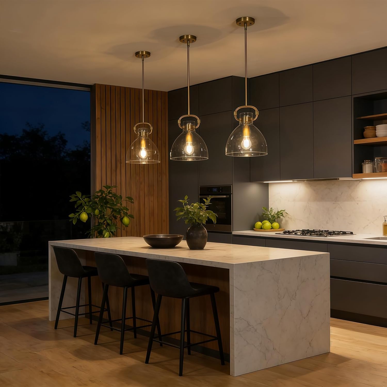 9.8'' modern pendant lights for kitchen island, 1-light gold glass pendant lighting, adjustable brass hanging pendant lights fixtures for dining rooms, bathroom e26 gold 9.8 inches