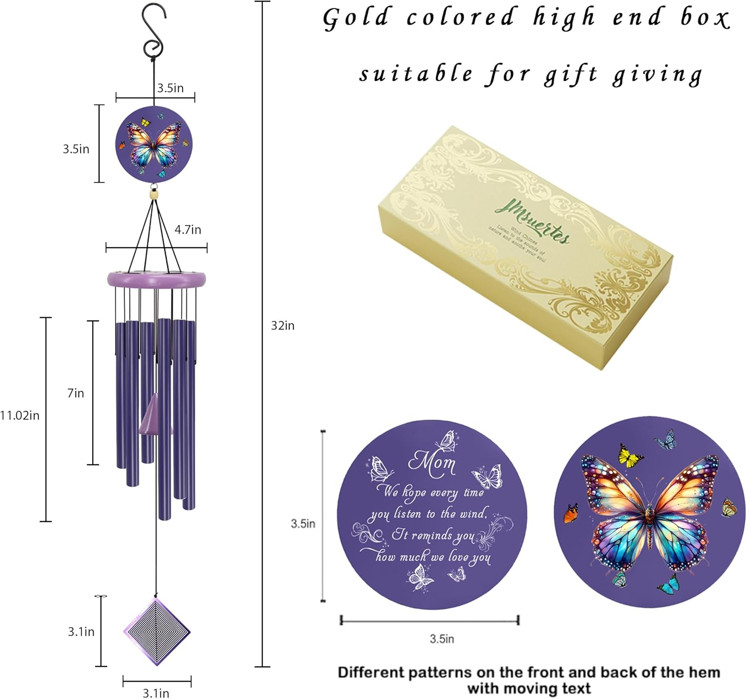 Gifts for Mom, Moms Wind Chimes, Christmas Best Gift for Mom, Mother Birthday Gift from Daughter Son, Love Reminder Gifts for Birthday Thanksgiving Mother's Day,32" - Image 2