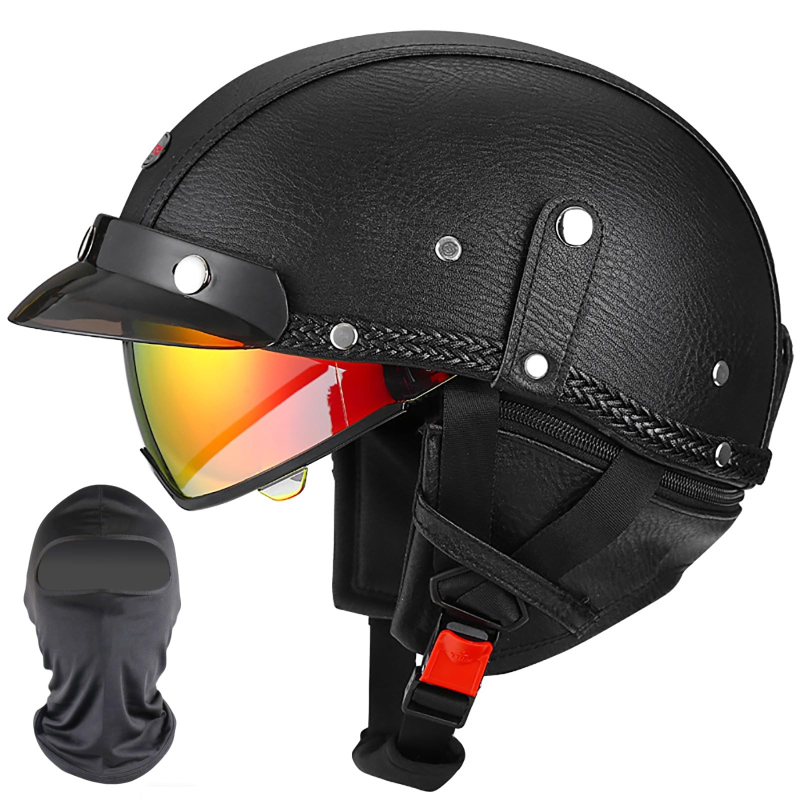 XYYYM Open Face Motorcycle Half Helmet, Retro Men Women Cruiser Chopper Moped Scooter Motorbike Helmet, ECE Approved 55-62cm