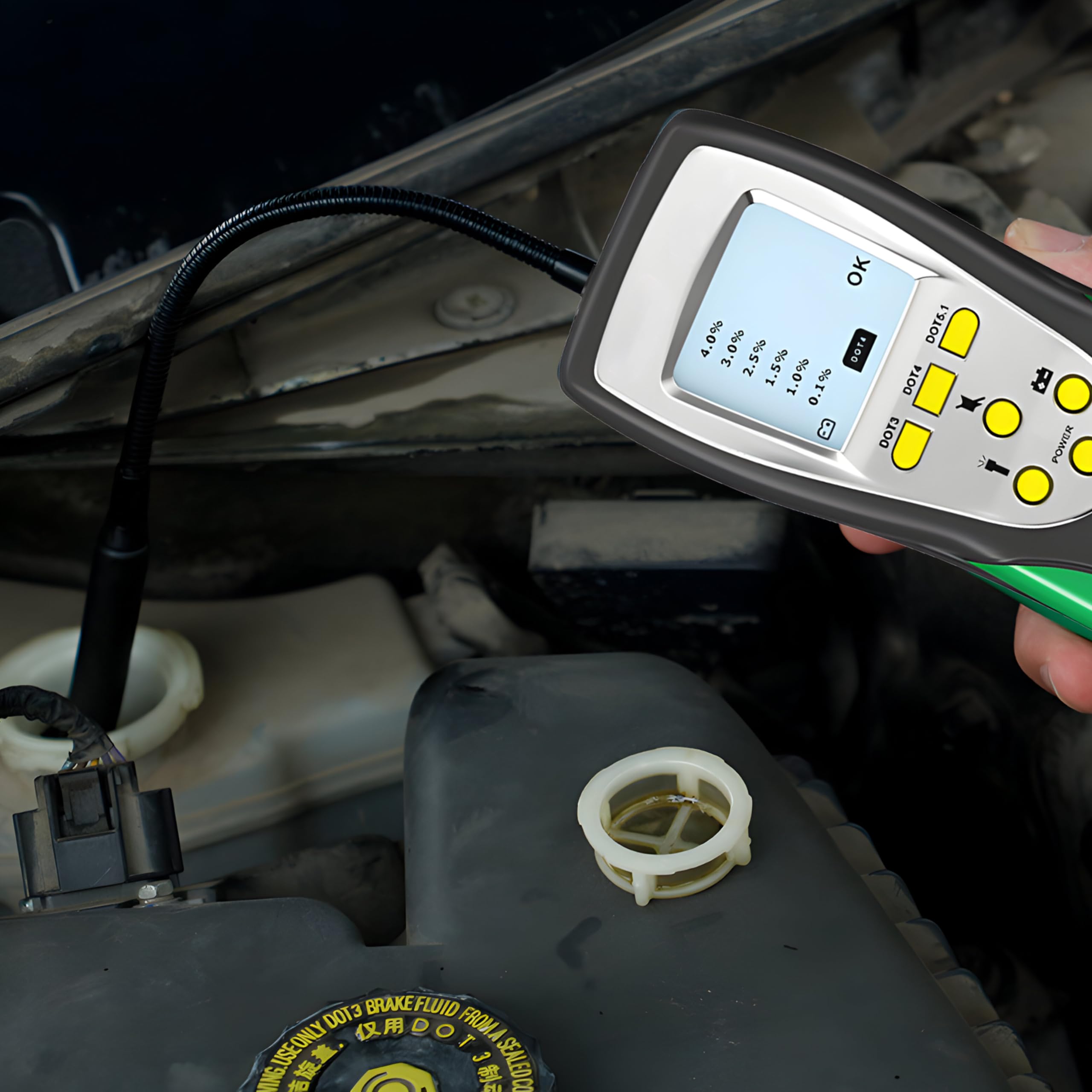 Retoo Tester del liquido dei freni, digitale, per test diagnostici, per schermo LCD, adatto per DOT3 DOT4 DOT5, analizzatore di umidità del collo flessibile, per auto e moto