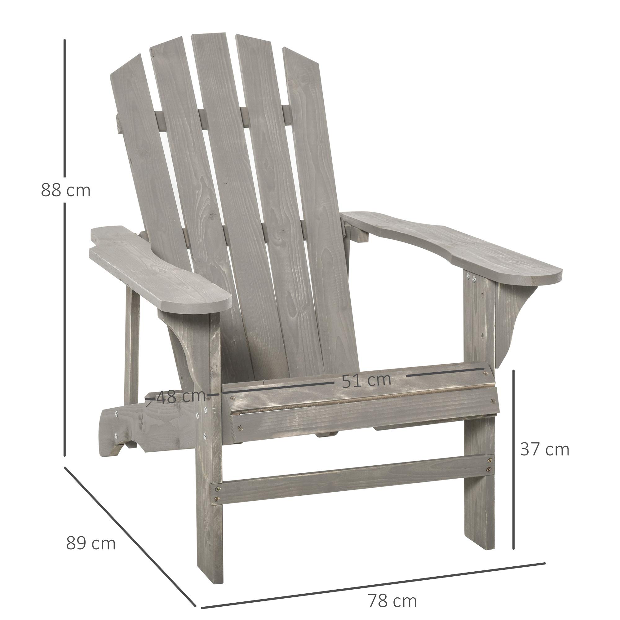Outsunny Silla Adirondack de Madera Silla de Jardín con Asiento Extra Ancho Carga 150 kg para Patio Terraza Balcón 78x89x88 cm Gris Claro