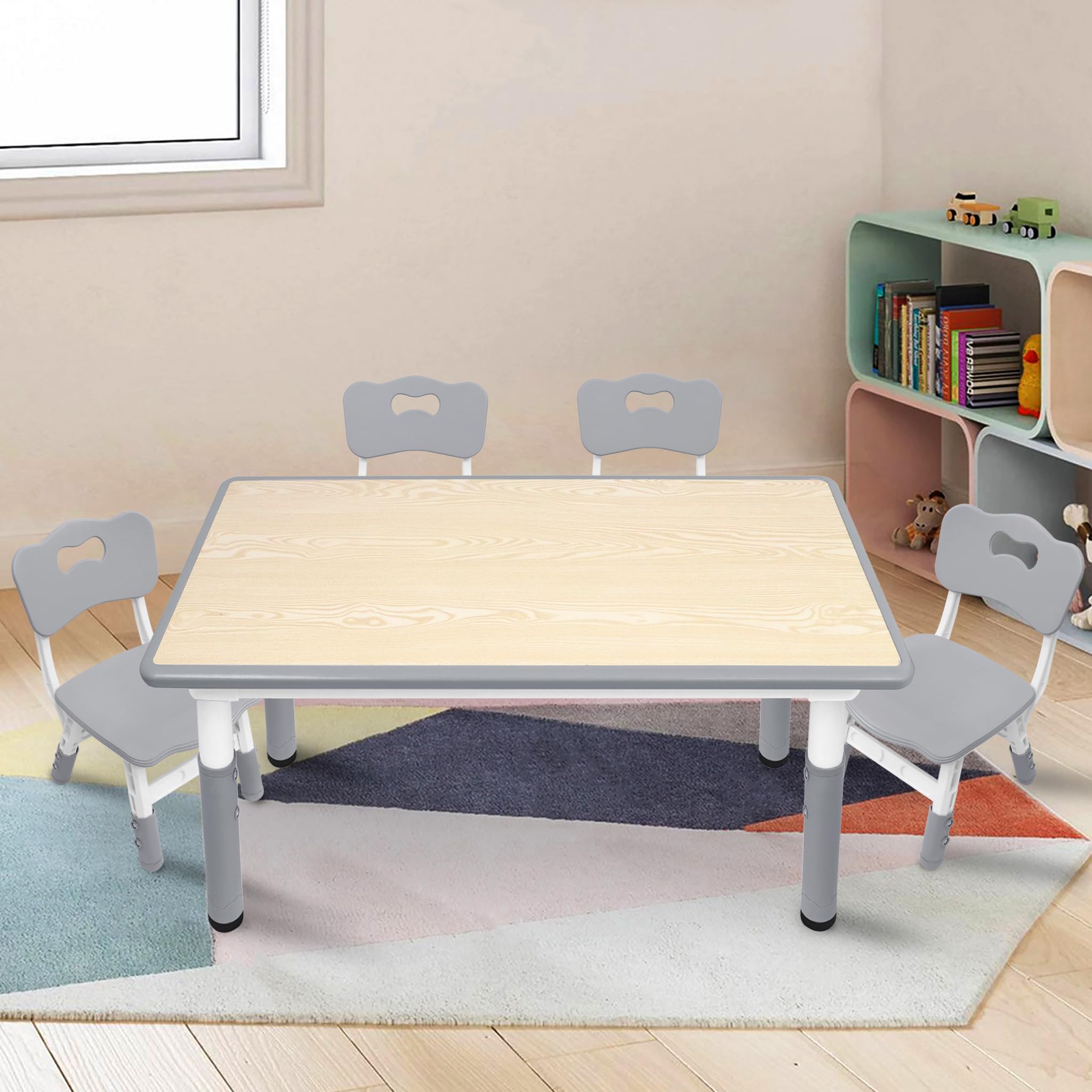 ACXIN Table pour enfants avec ensemble de 4 chaises, ensemble de table pour enfants en plastique, hauteur réglable, ensemble de meubles pour enfants table et chaises pour chambre d'enfant, crèche et
