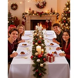 Supernal 350pcs Gold Plastic Dinnerware Set for 50 Guests,Fancy Disposable Plates for Party,Gold Plastic Silverware with White Handle,Disposable White Plates Wedding,Birthday