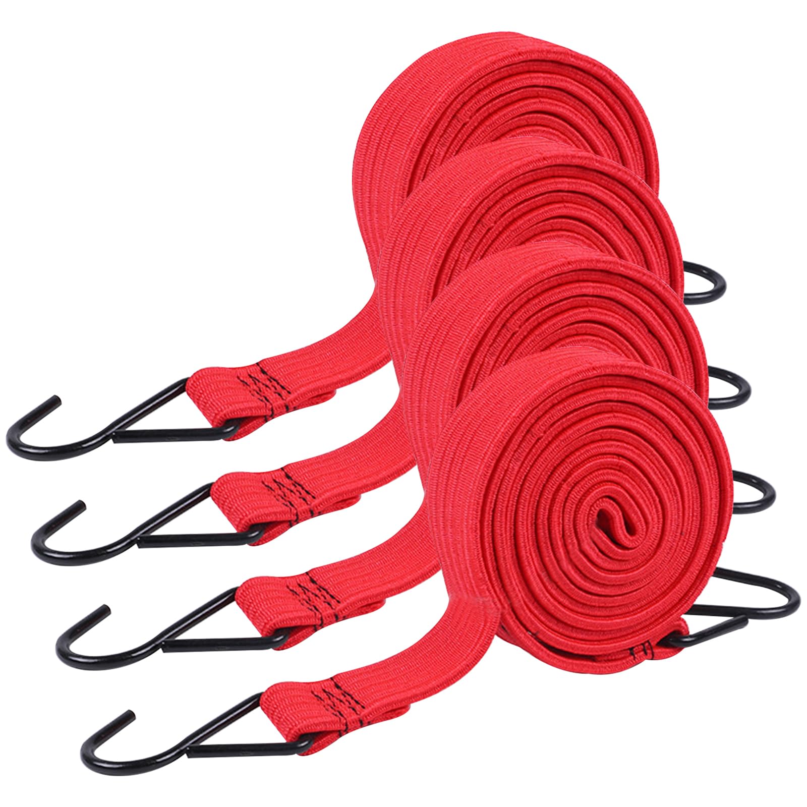 GAOHAN 4 Pack Bungee Cords with Hooks Heavy Duty 2m Long Bungee Straps Elastic Rope Luggage Bungee Straps Anti-slip Flat Elasticity Rubber Straps for Bike Tarp Camping Tent Car Roof Rack Fixings(Red)