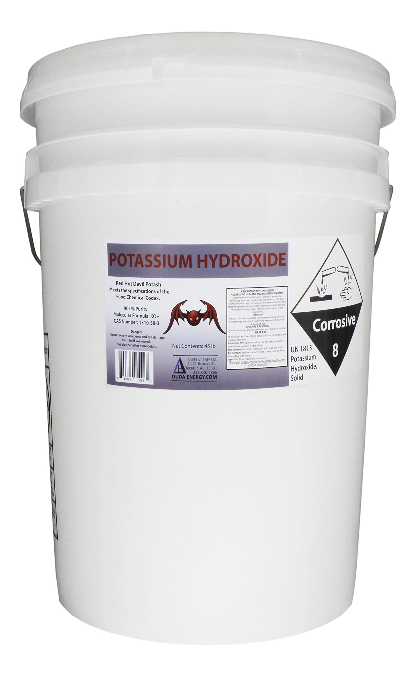 45 lb Pail Potassium Hydroxide, Import Material, High Grade Red Hot Devil Caustic Potash Flakes