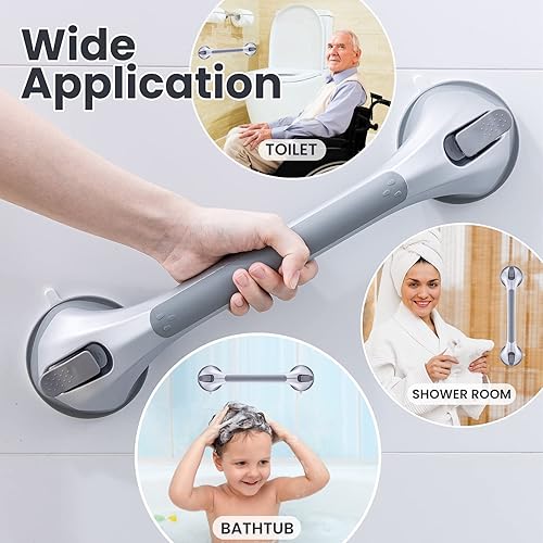 Miniatura 7 de Barras de agarre para ducha LEVERLOC, paquete de 2, barra de agarre de succión fácil de instalar, mango de ducha para baño, pasamanos removibles
