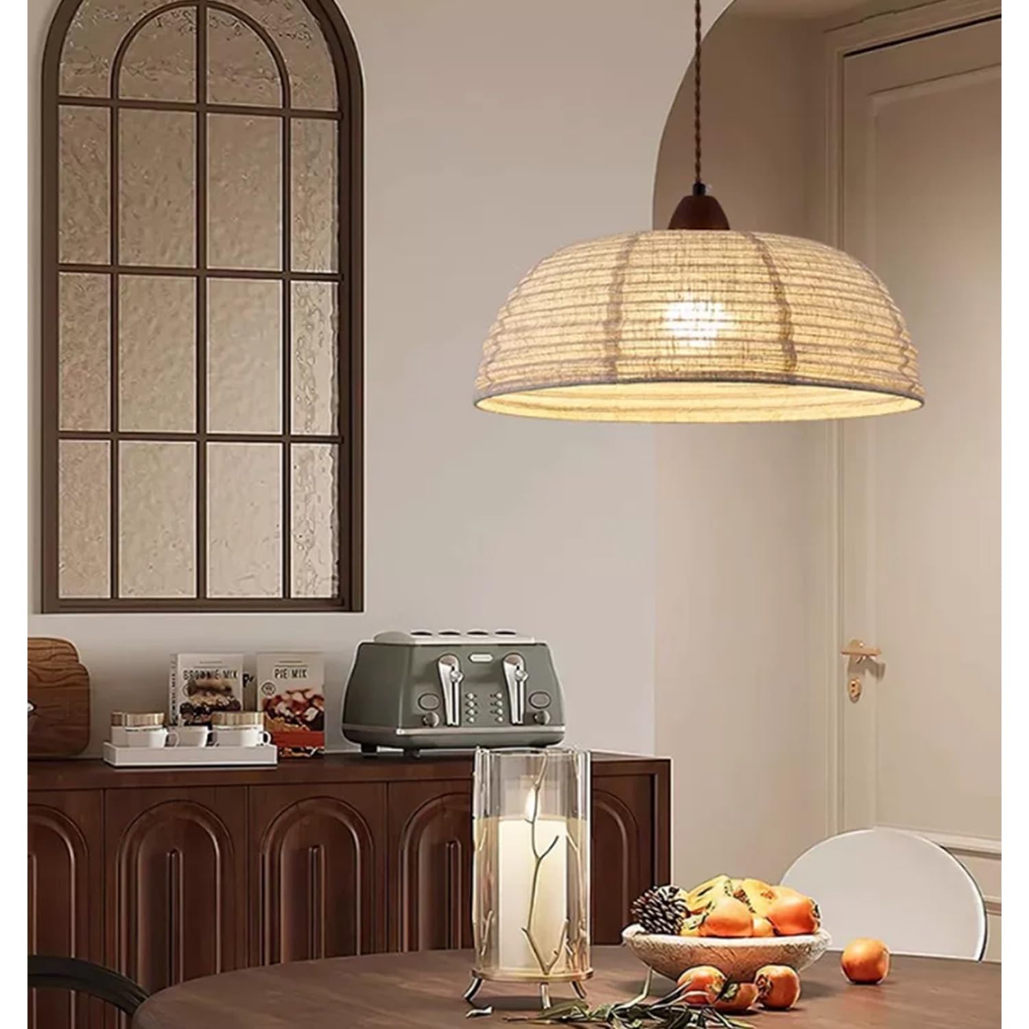 Wiszaca Lampa Vintage Bohemian Z Sznura Konopnego, Żyrandol Sufitowy E27 W Stylu Wiejskim Z Naturalnym Kloszem Lnianym Do Kuchni Jadalni Salonu Sypialni Kawiarni Baru,40cm