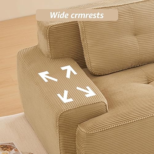 Miniatura 8 de Sofás modulares deshuesados de 115 pulgadas para sala de estar, sofá modular de pana, sofá modular camel, 3 plazas con 1 otomana, sofás para sala de