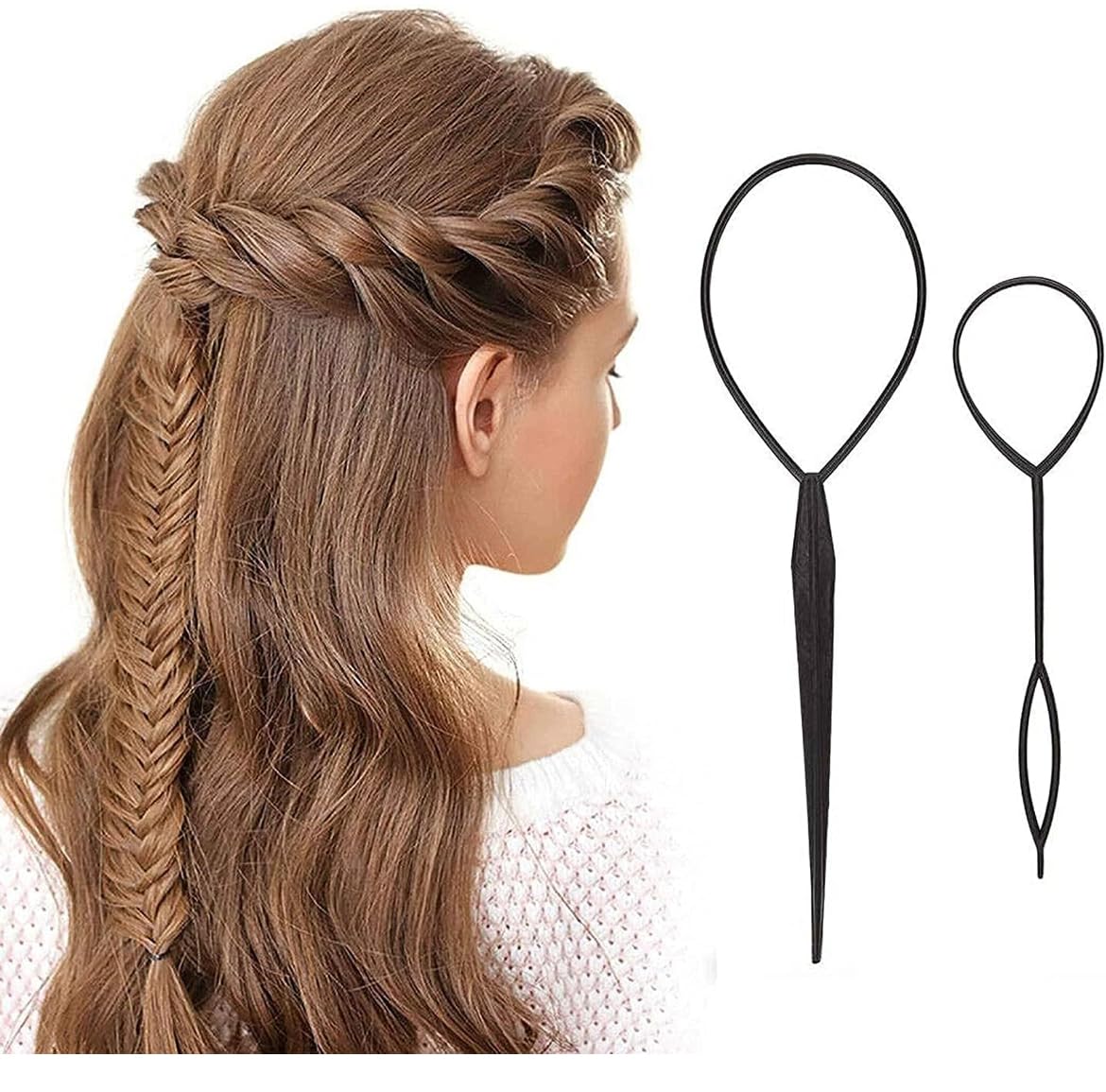 Thread And Work 2 Pcs Topsy Tail Hair Braid Plastic Ponytail Maker Hair Styling Tools And Accessory Tail Style Hair Braid Ponytail Maker Styling Tool And Bonus Ponytail Holder - 2 Pcs-image-38