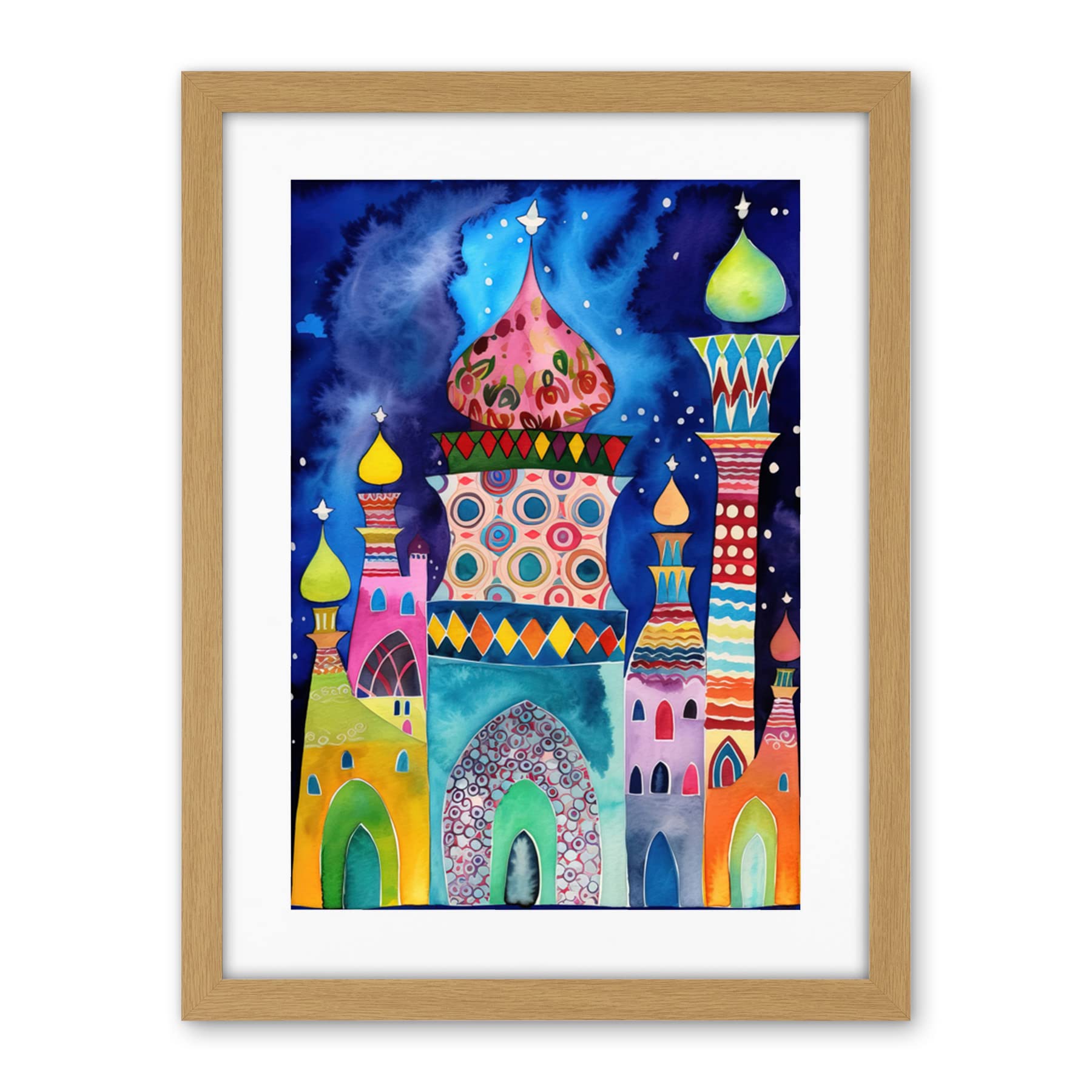 Artery8 Mosque At Midnight Folk Art Artwork Framed Wall Art Print 18X24 Inch