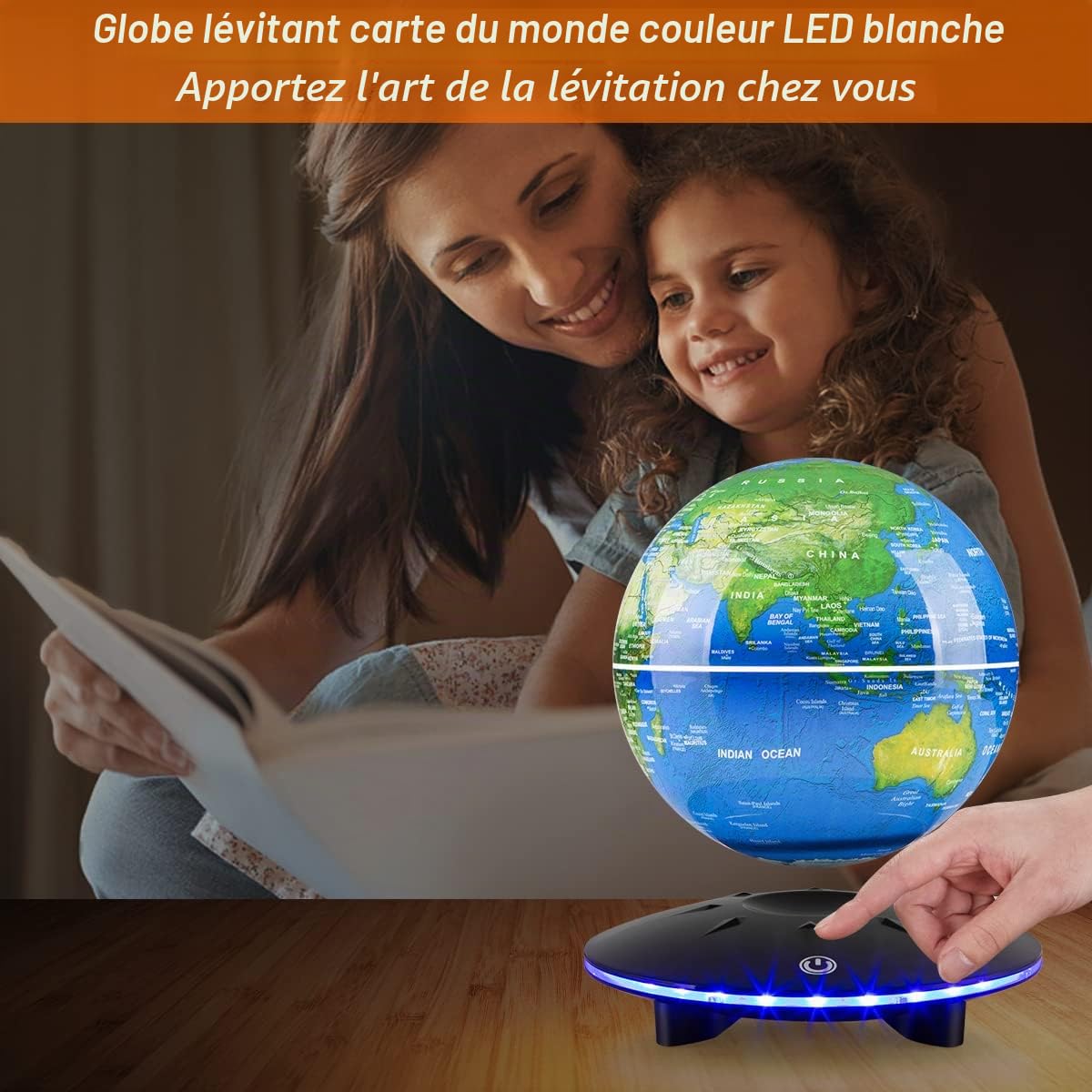 Globe à lévitation, Globe à lévitation magnétique Carte du monde Lampe boule flottante Décoration de bureau avec base lumineuse LED, Décoration maison