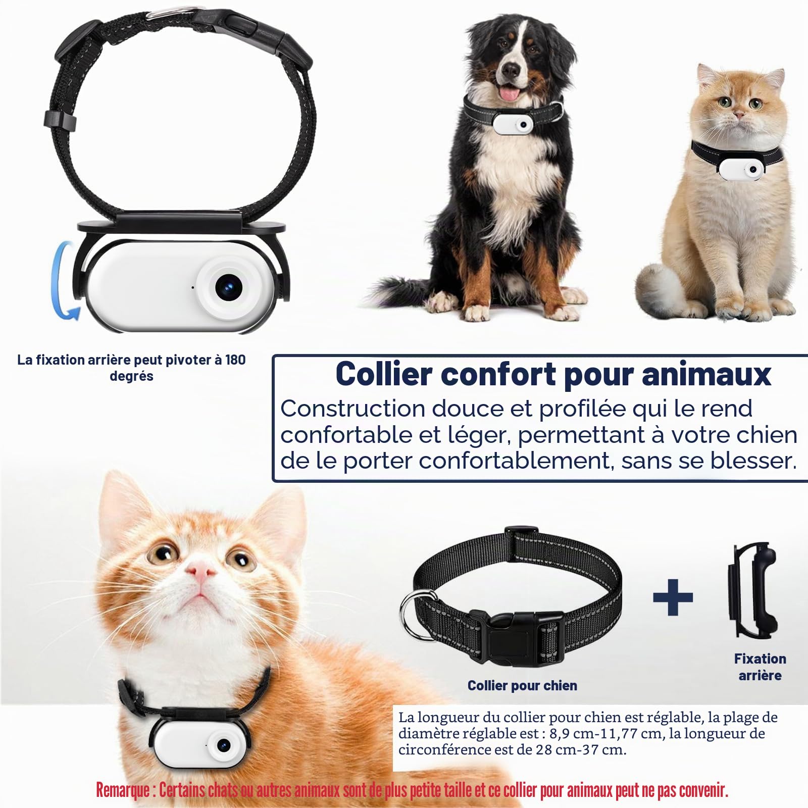 YDI Mini Caméra Portable 1080P pour Corps/Sports/Animaux, Double Batterie avec Magnétique Compartiment de Chargement de Batterie, Collier de Chien, Carte 32G (Blanc)
