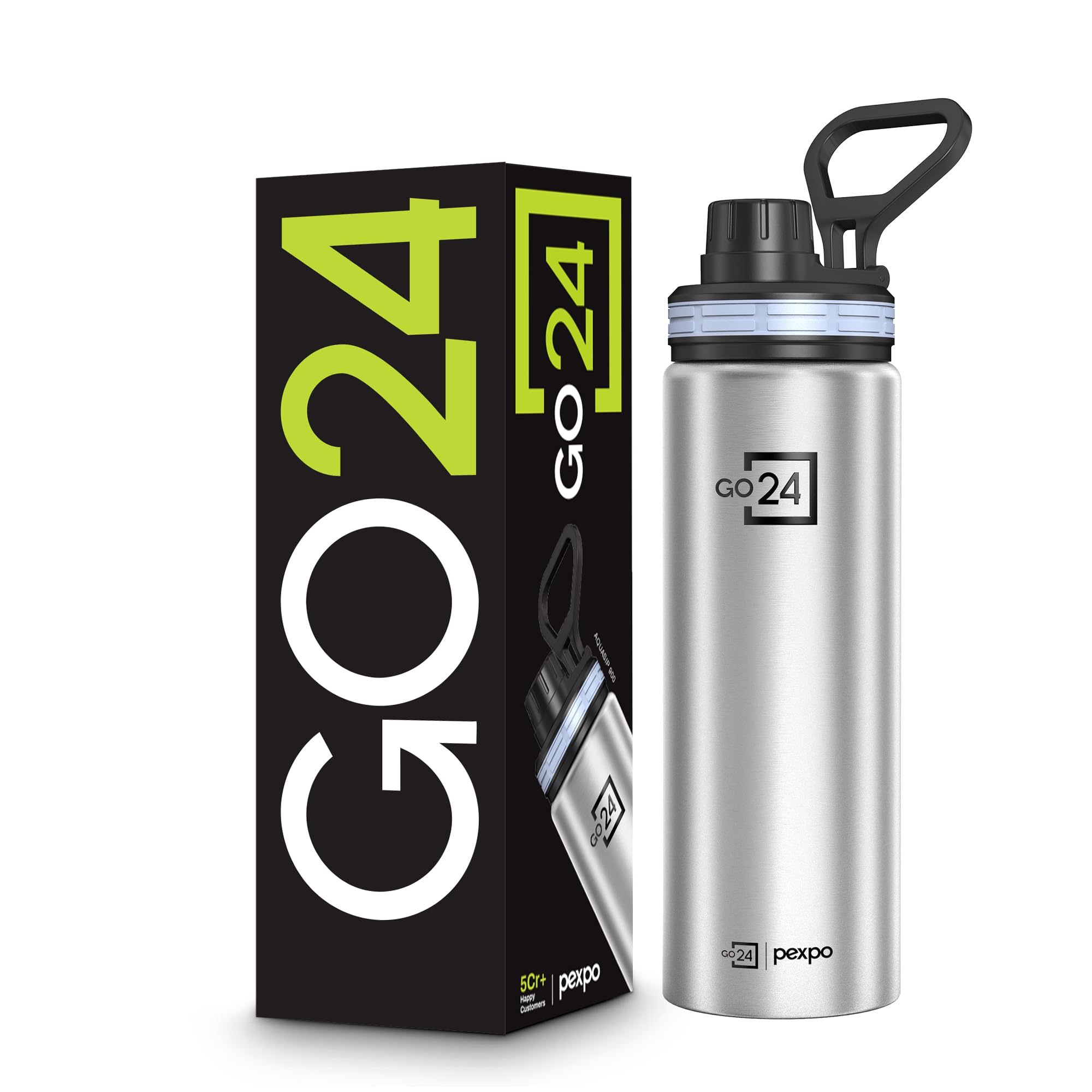 Go24 pexpo Stainless Steel Water Bottle Aqua Sip Silver 800ml