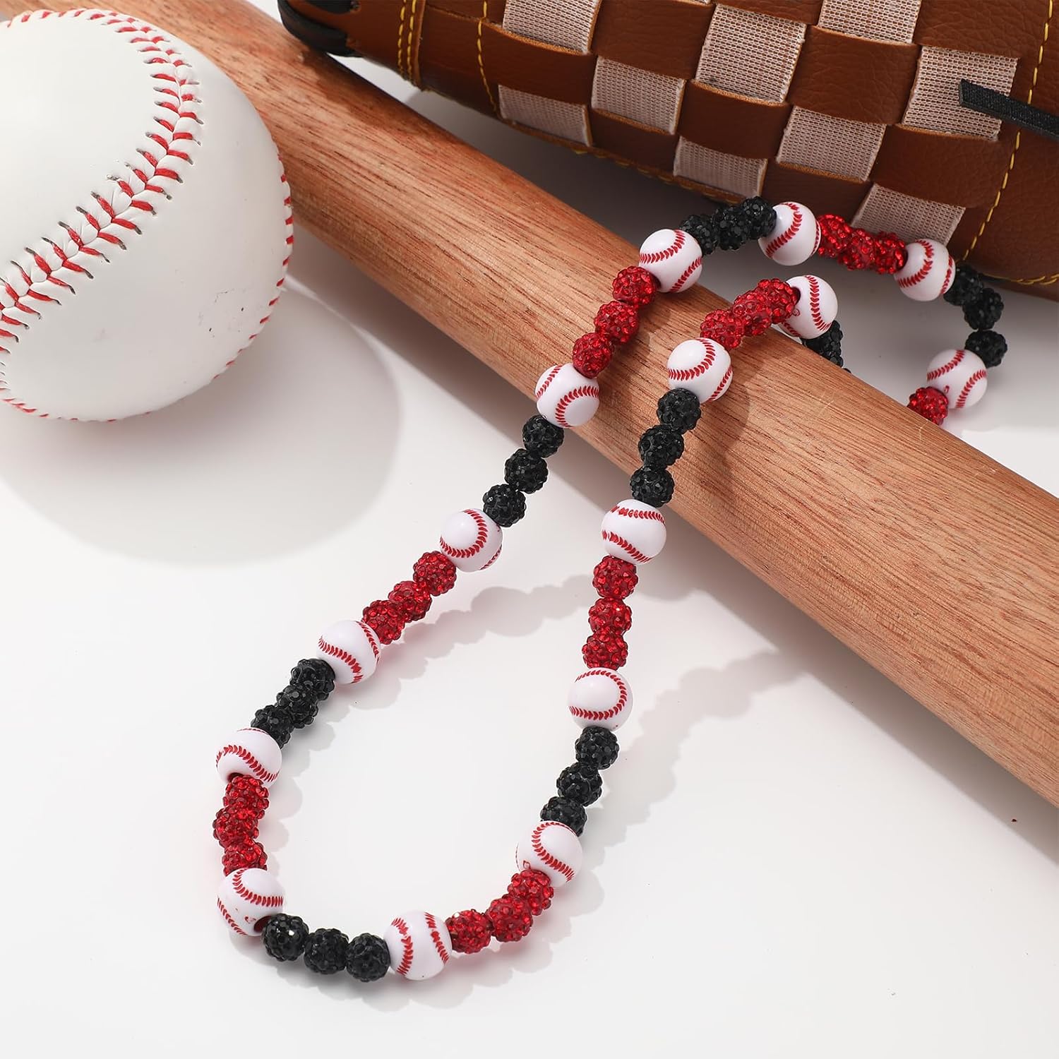 6 Pcs Baseball Beaded Necklace for Teenager Bling Rhinestone Clay Beaded Necklace Gifts for Sports Team Fans - Image 4
