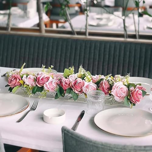 Miniatura 6 de Jarrón de acrílico transparente, jarrón decorativo moderno de 11.81 pulgadas de largo para decoración del hogar, centro de mesa floral rectangular