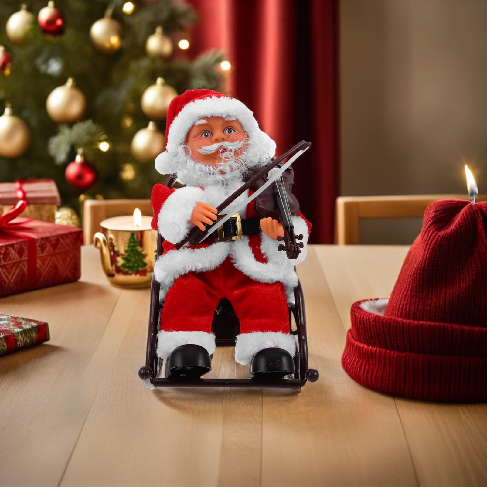BESPORTBLE Juguete De Papá Noel Musical Eléctrico con Silla De Ruedas para Fiestas De Navidad y Decoración Creativa Obsequio Adultos